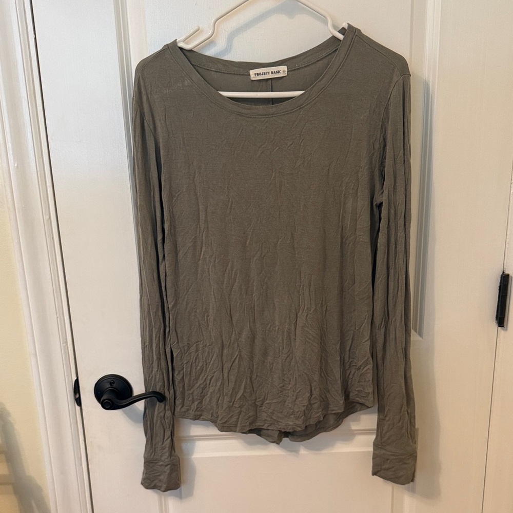 Project Social T Olive Green Long Sleeve Crewneck Top